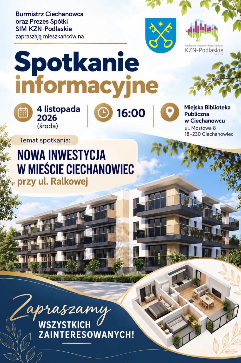 Spotkanie informacyjne o przydziale mieszkań przy ul. Ralkowej w Ciechanowcu, 4 listopada 2026