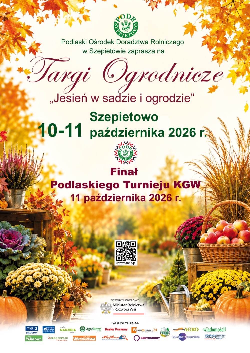 Plakat Targów Ogrodniczych Jesień w sadzie i ogrodzie w Szepietowie, 10-11 października 2026