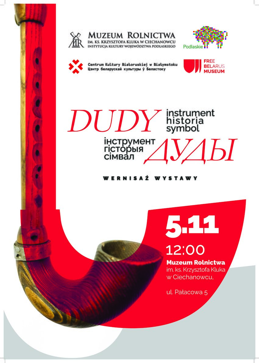 Plakat wystawy Dudy: instrument, historia, symbol w Muzeum Rolnictwa w Ciechanowcu