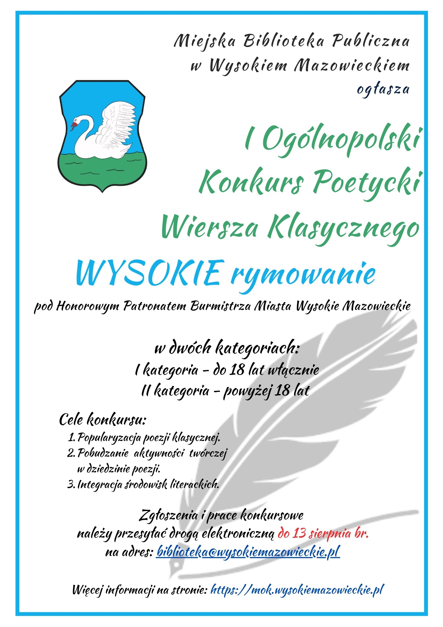 Wysokie Mazowieckie: I Ogólnopolski Konkurs Poetycki Wiersza Klasycznego WYSOKIE rymowanie